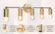 Vanity Light Fixture - Multi Lights - 5 Bulb - Mirror Light - Bathroom Light, Mid Century Light Sconce - Makeup light - Brass Wall Sconce
