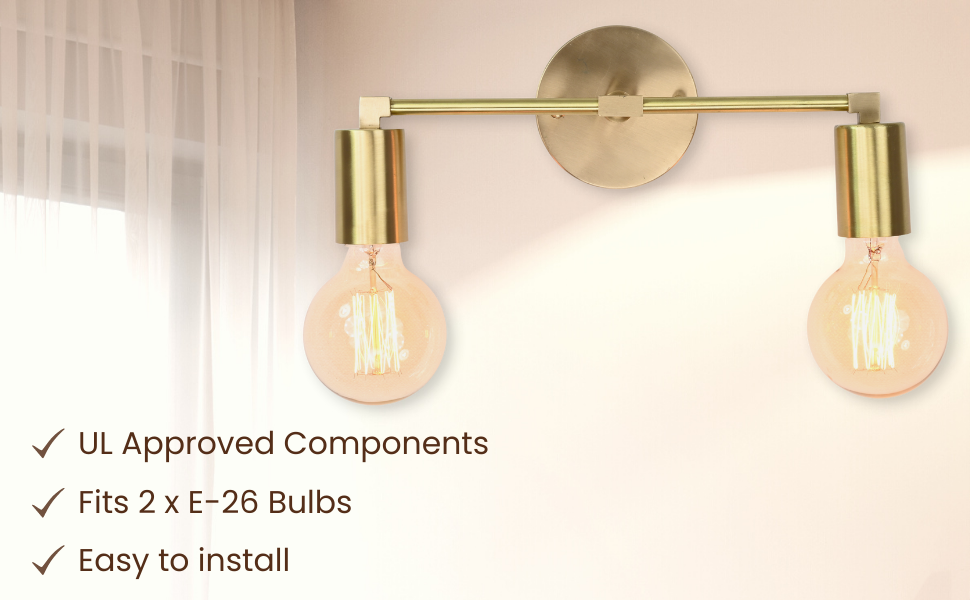 Contemporary Brass Twin Light Wall Sconce | Customizable Minimal Design Fixture for Modern Spaces - 32531