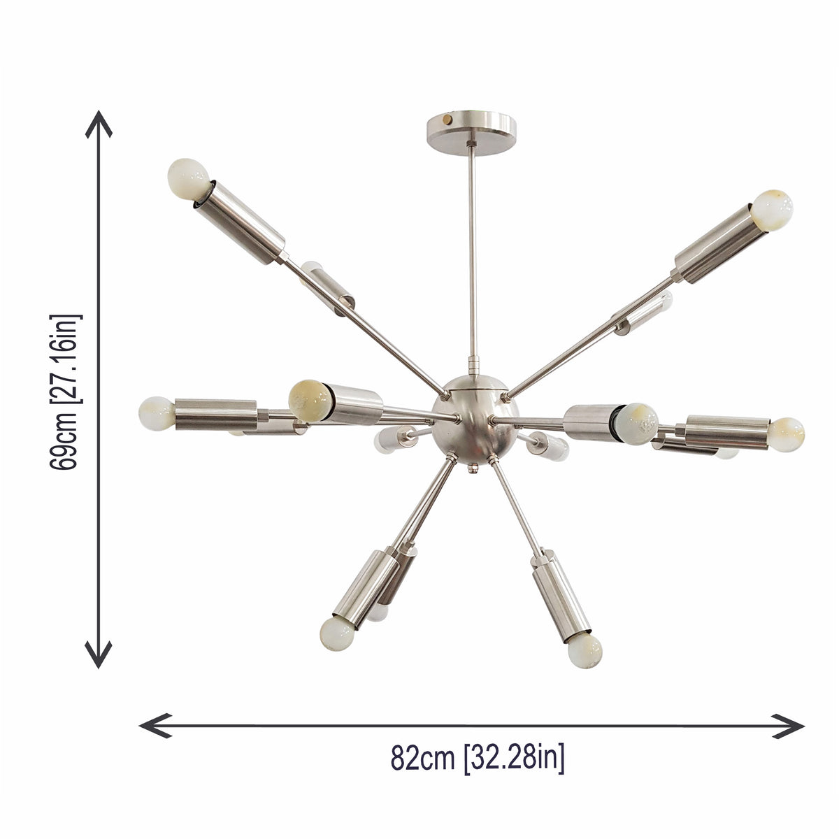 Customizable Sputnik Chandelier | Modern 12-Light Ceiling Lamp | Industrial Brushed Metal Light Fixture Handmade Lighting - 32128