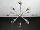 Modern 12-Light Brushed Steel Sputnik Chandelier – Minimalist Mid-Century Ceiling Fixture - 32153