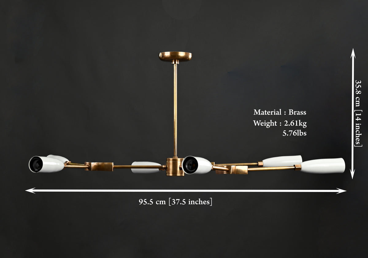 Contemporary 8-Light Brass Chandelier with White Holders – Double-Arm Ceiling Fixture with Globe Bulbs - 32164