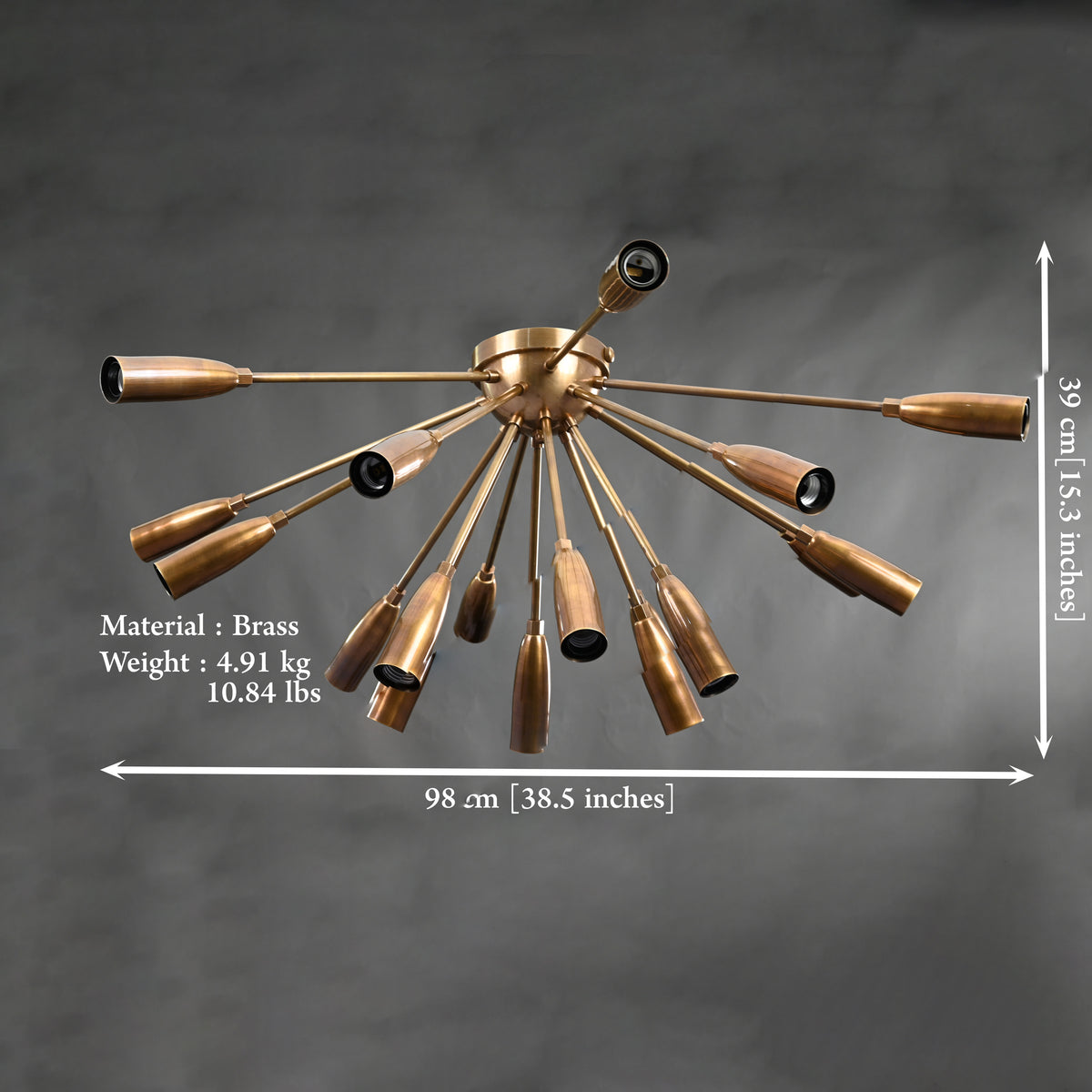 Lux 16-Light Brass Sputnik Chandelier – Mid-Century Modern Starburst Ceiling Fixture - 32165