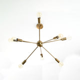 Vintage 8-Light Brass Sputnik Chandelier – Industrial Ceiling Fixture with Exposed Edison Bulbs - 32167