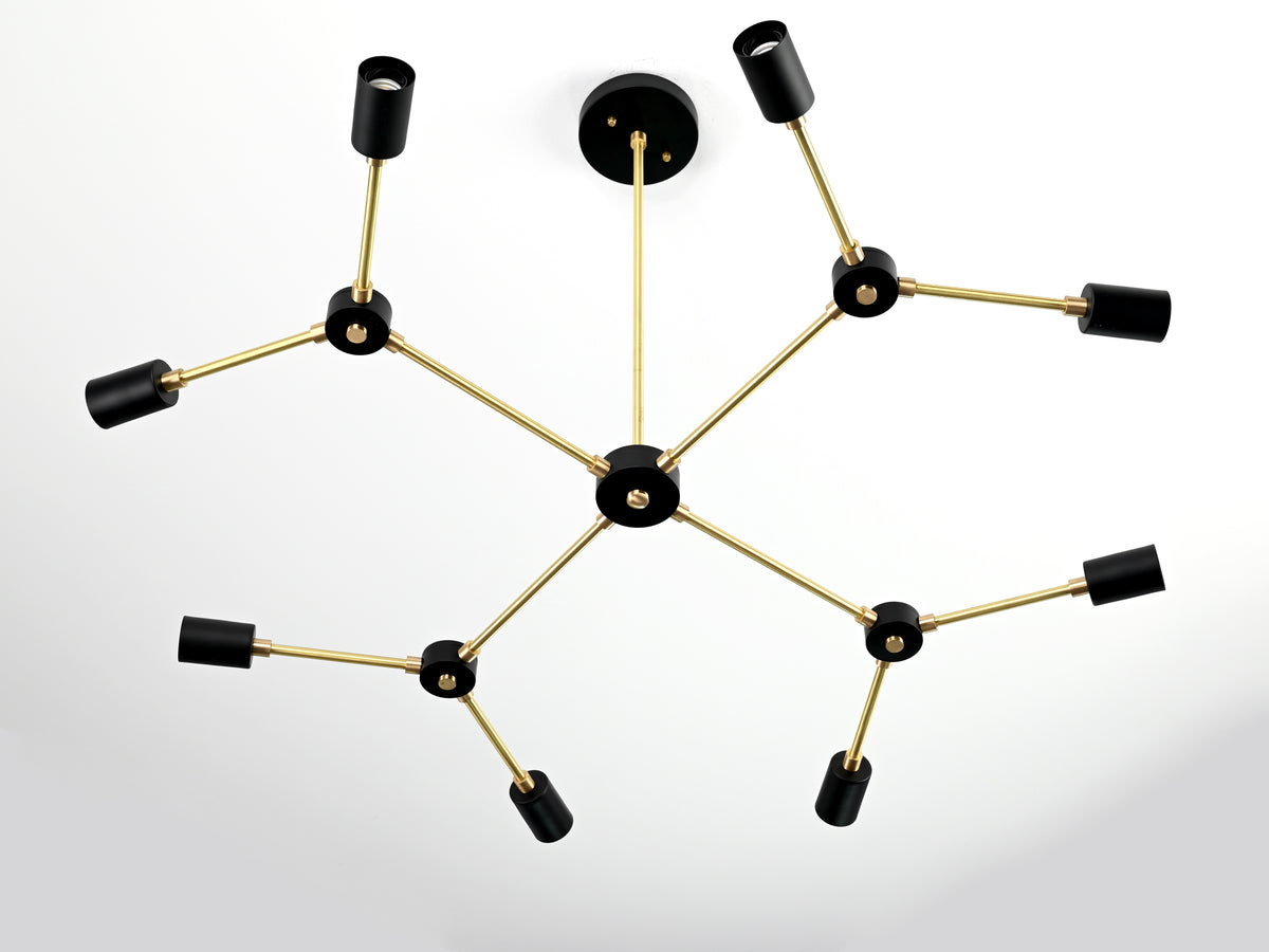 Modern 12-Light Black & Brass Geometric Chandelier – Art-Deco Inspired Ceiling Fixture - 32168