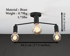 Compact 3-Light Black Sputnik Chandelier – Modern Flush Ceiling Fixture with Rotating Arms - 32172