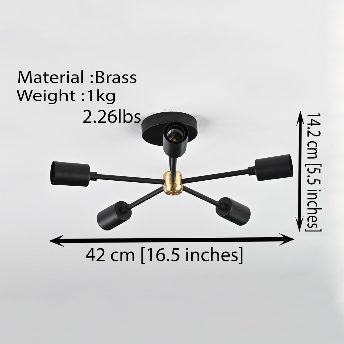 Modern 6-Light Black Sputnik Chandelier – Matte Finish Ceiling Fixture with Globe Bulbs - 32178