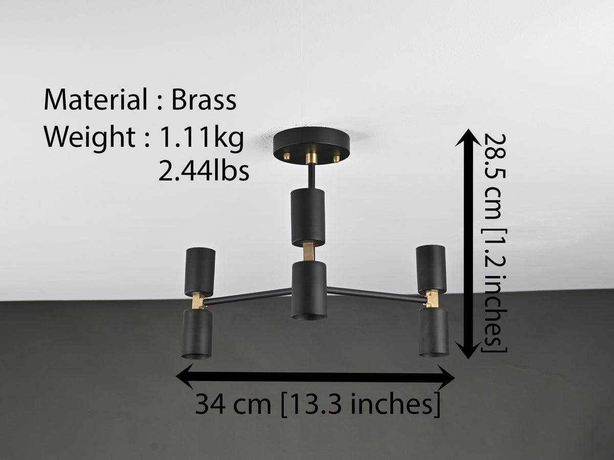 Industrial 6-Light Black & Brass Y-Arm Chandelier – Vintage Ceiling Fixture with Edison Bulbs - 32181