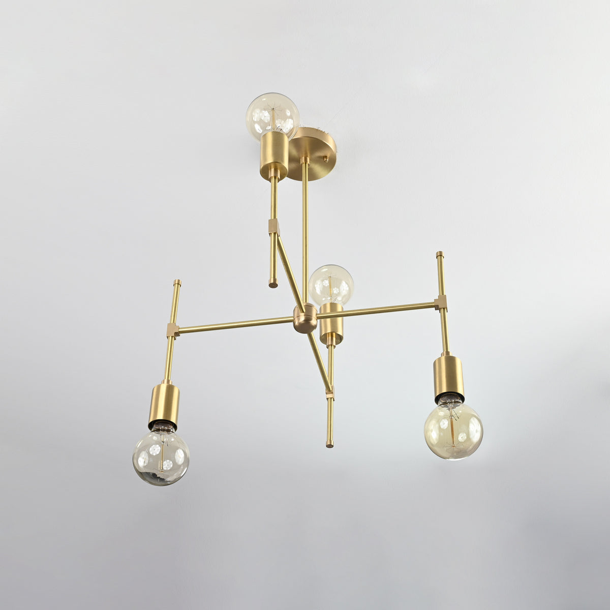 Elegant 6-Light Brass Sputnik Chandelier – Asymmetrical Modern Fixture with Edison Globe Bulbs - 32182