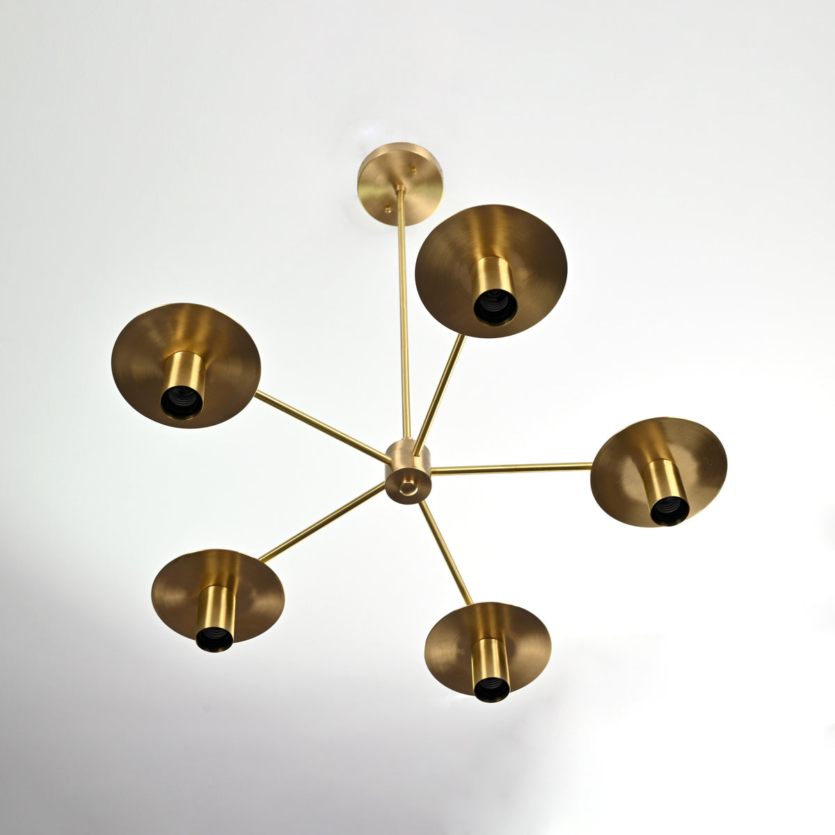 Retro 6-Light Brass Sputnik Chandelier – Vintage Ceiling Fixture with Wide Disc Shades - 32188