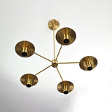 Retro 6-Light Brass Sputnik Chandelier – Vintage Ceiling Fixture with Wide Disc Shades - 32188