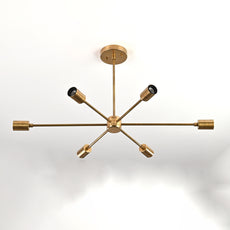 Elegant 6-Light Brass Sputnik Chandelier – Slim Mid-Century Ceiling Fixture with Edison Bulbs - 32191