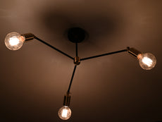 Contemporary 3-Light Black & Brass Y-Arm Chandelier – Adjustable Ceiling Fixture with Globe Bulbs - 32195