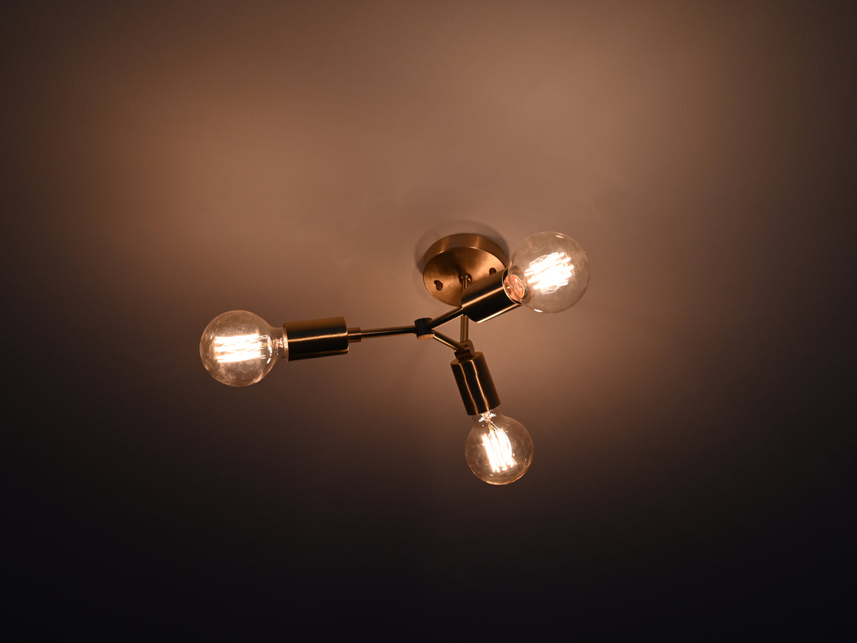 Warm Glow 3-Light Brass Ceiling Fixture – Minimalist Modern Design with Edison Bulbs - 32196