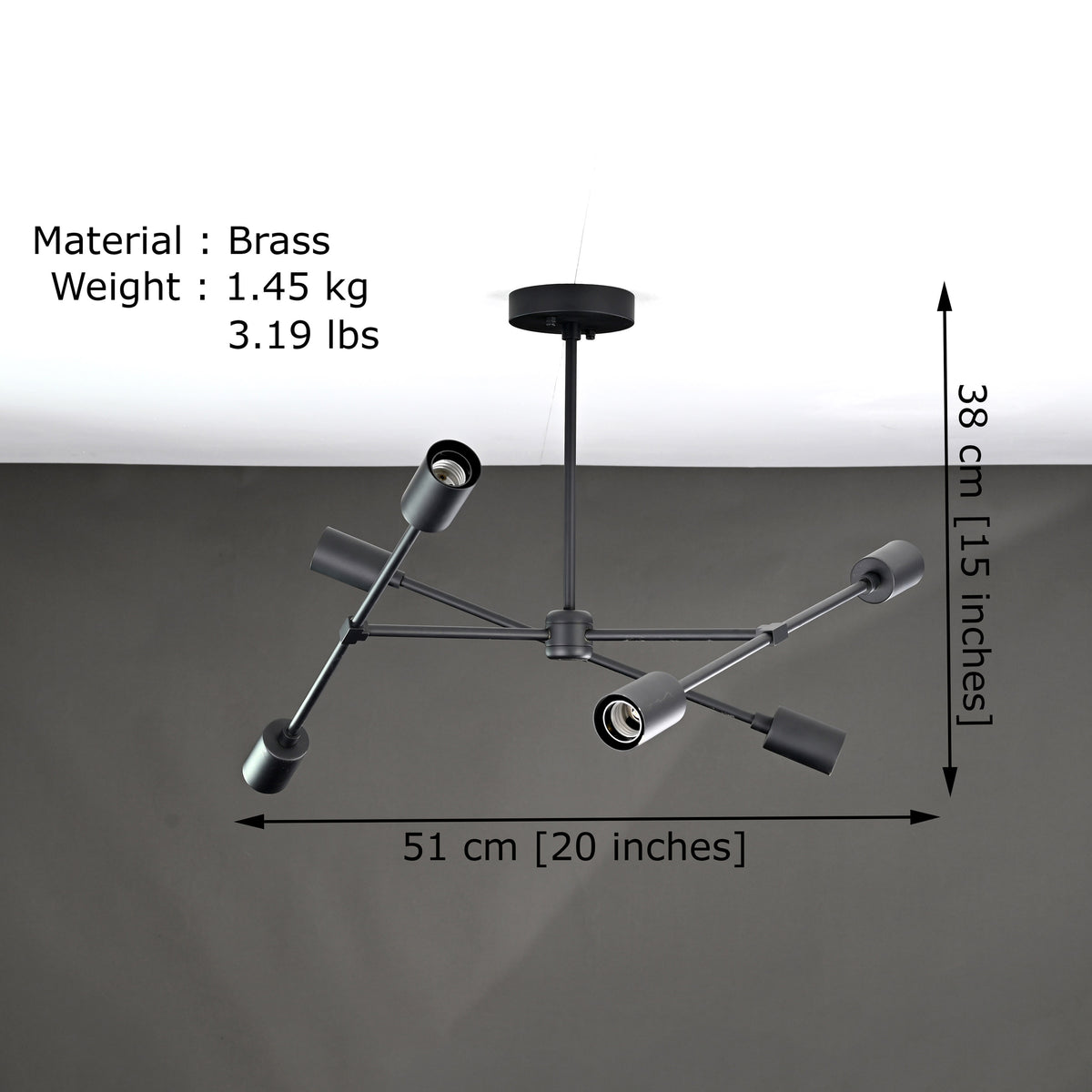 Modern 6-Light Black Chandelier – Asymmetrical Ceiling Fixture with Dual Globe Heads - 32197