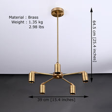 Modern 5-Light Brass Chandelier – Starburst Ceiling Fixture with Exposed Edison Bulbs - 32203