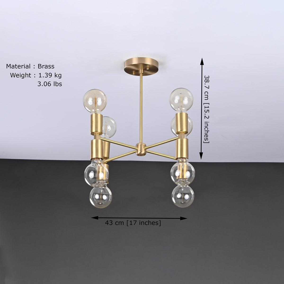 Modern 6-Light All-Brass Chandelier – Cylindrical Socket Sputnik Ceiling Fixture - 32204