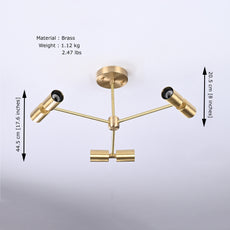 Modern 6-Light Brass Chandelier – Geometric Ceiling Fixture with Dual Cylinder Heads - 32207