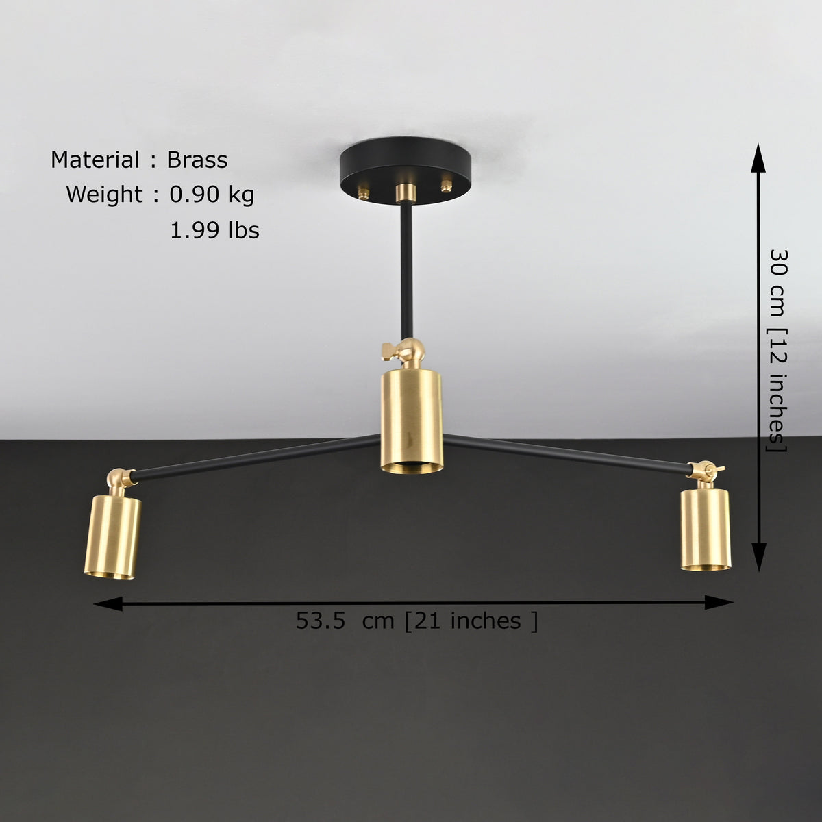 Modern 3-Light Black & Brass Chandelier – Mid-Century Ceiling Fixture with Globe Bulbs - 32209