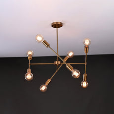 Modern 10-Light Antique Brass Chandelier – Multi-Angle Sputnik Fixture with Edison Bulbs - 32212