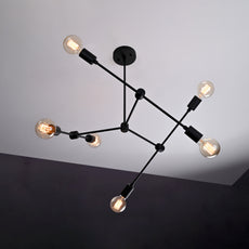 Modern 10-Light Black Chandelier – Angular Geometric Ceiling Fixture with Globe Bulbs - 32213