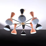 Modern 10-Light Chandelier – Mixed Coral & Black Double Cone Shades with Brass Frame - 32219