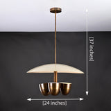 Mid-Century 5-Light Brass Chandelier – Saucer Disc Shade with Sculptural Cup Holders - 32224