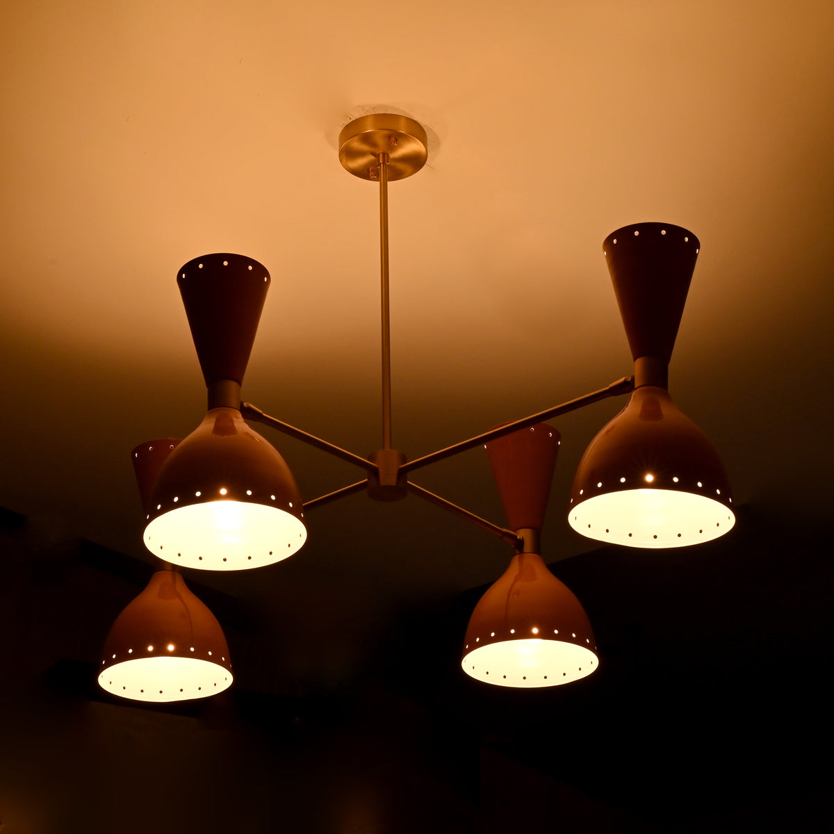 Mid-Century Modern Diabolo Style 4-Arm Chandelier Lamp | Customizable Ceiling Lamp | Two-Way Lighting Chandelier | Brass & Copper Finishes Available - 32225