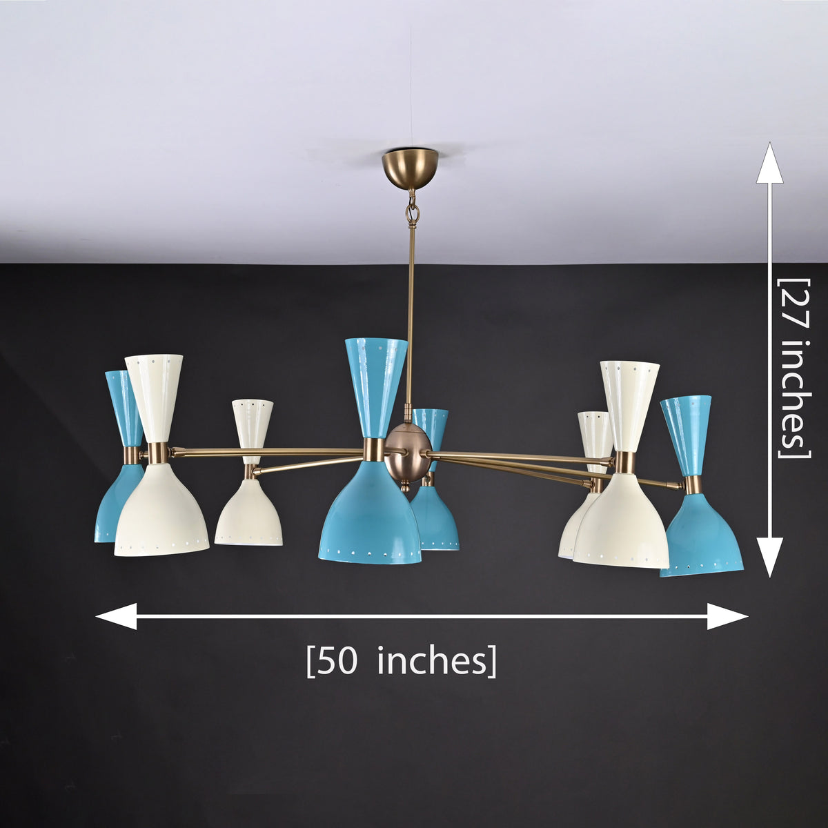 Mid-Century Modern Diabolo Chandelier – 8 Arms | 16 Lights | Customizable Colors & Finishes - 32226