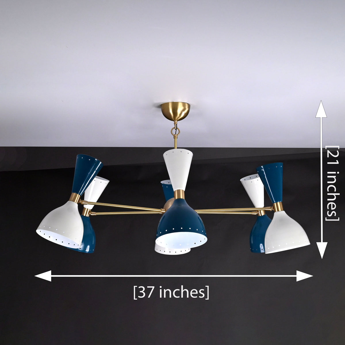 Mid-Century Modern Diabolo Style Chandelier – 6 Arms, 12 Lights | Custom Finish & Size | Dual Light Direction - 32227