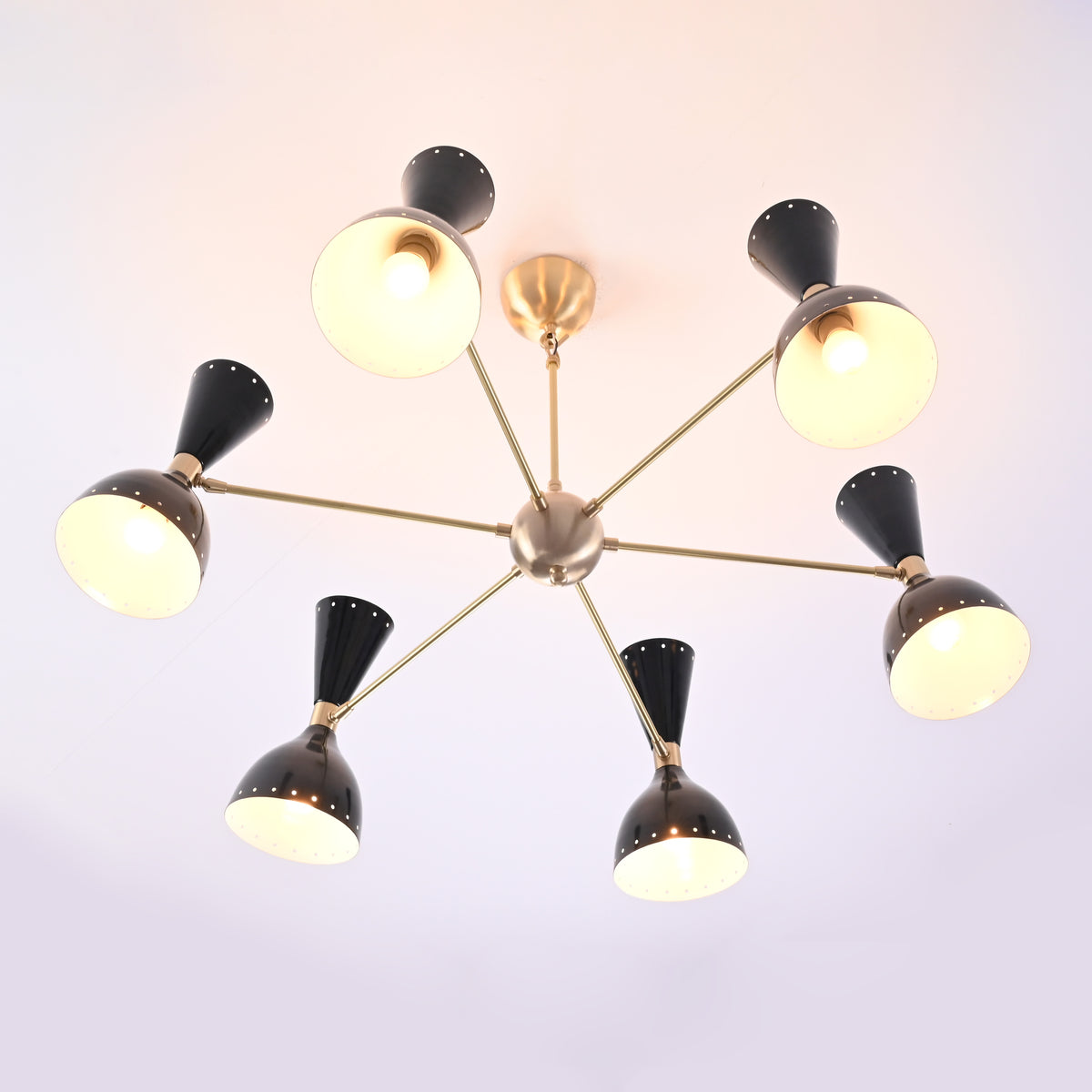 Mid-Century Modern Diabolo Style Chandelier – 6 Arms, 12 Lights | Custom Finish & Size | Dual Light Direction - 32231