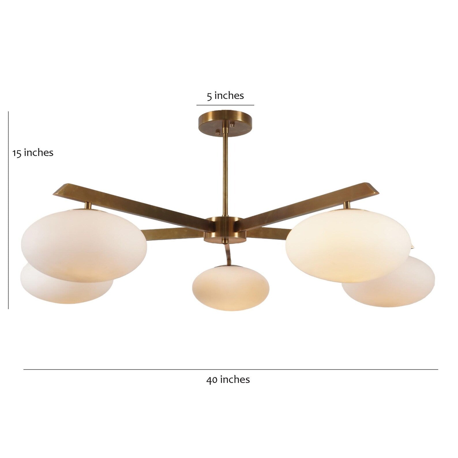 Size guide for 5 Globe Brass Chandelier – Modern Frosted Glass Ceiling Light by Brass Leaf Studio 62569