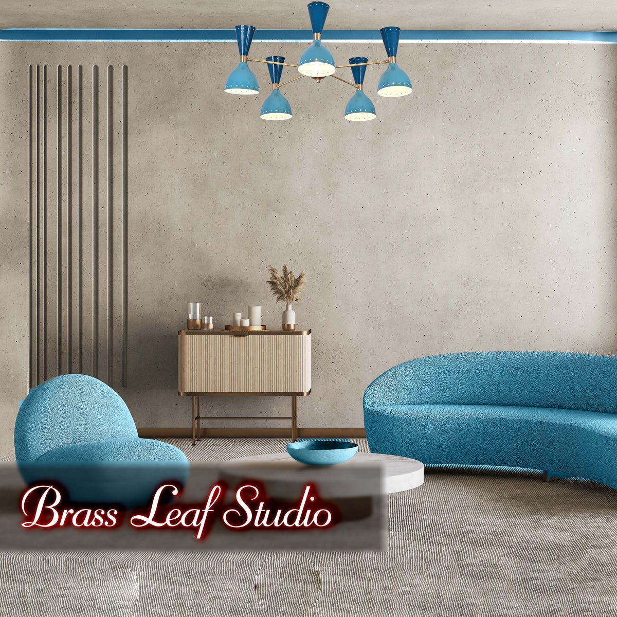 Diabolo Style Mid-Century Modern Chandelier – Customizable 5-Arm, 10-Light Ceiling Lamp Natural Brass or Copper Finish | Handcrafted Lighting Fixture - 32232