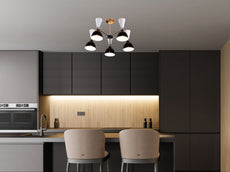 Modern 10-Light Chandelier – Black & White Dual Cone Shades with Brushed Nickel Frame - 32222