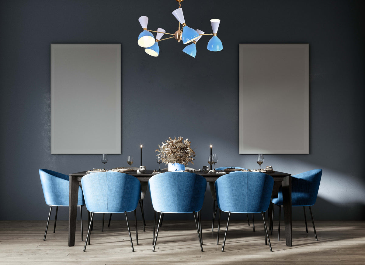 Diabolo Style Mid-Century Modern Chandelier – Customizable 5-Arm, 10-Light Ceiling Lamp Natural Brass or Copper Finish | Handcrafted Lighting Fixture - 32228