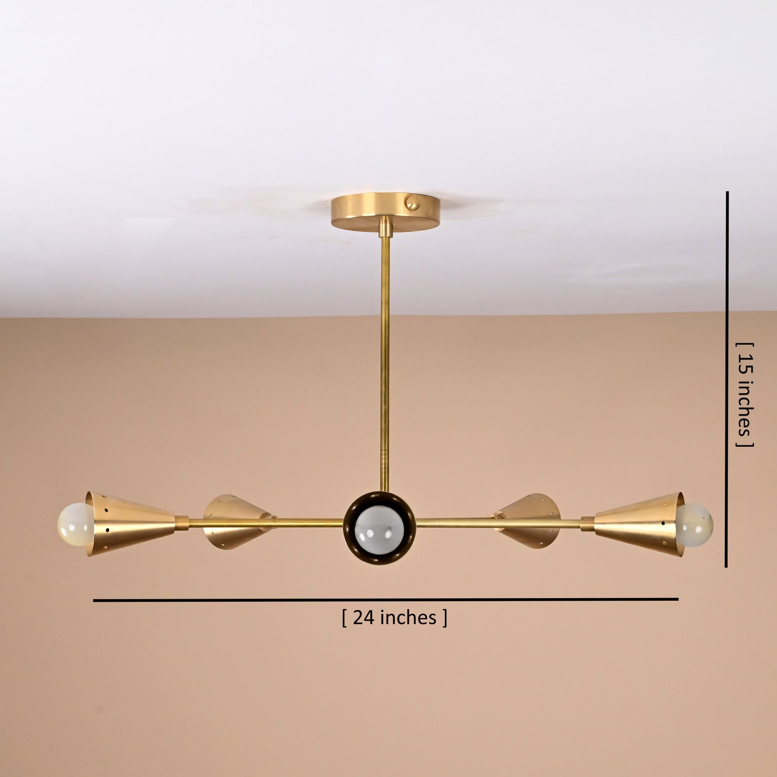 Size guide for 5-Light Brass Cone Arm Ceiling Light – Handmade Mid-Century Modern Brass Chandelier by Brass Leaf Studio 32442