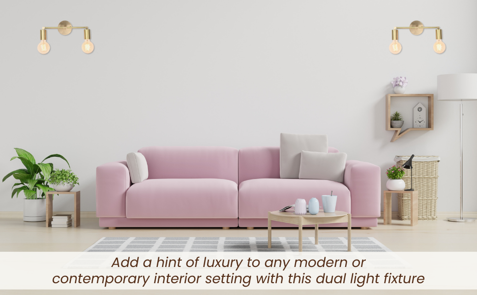 Contemporary Brass Twin Light Wall Sconce | Customizable Minimal Design Fixture for Modern Spaces - 32531