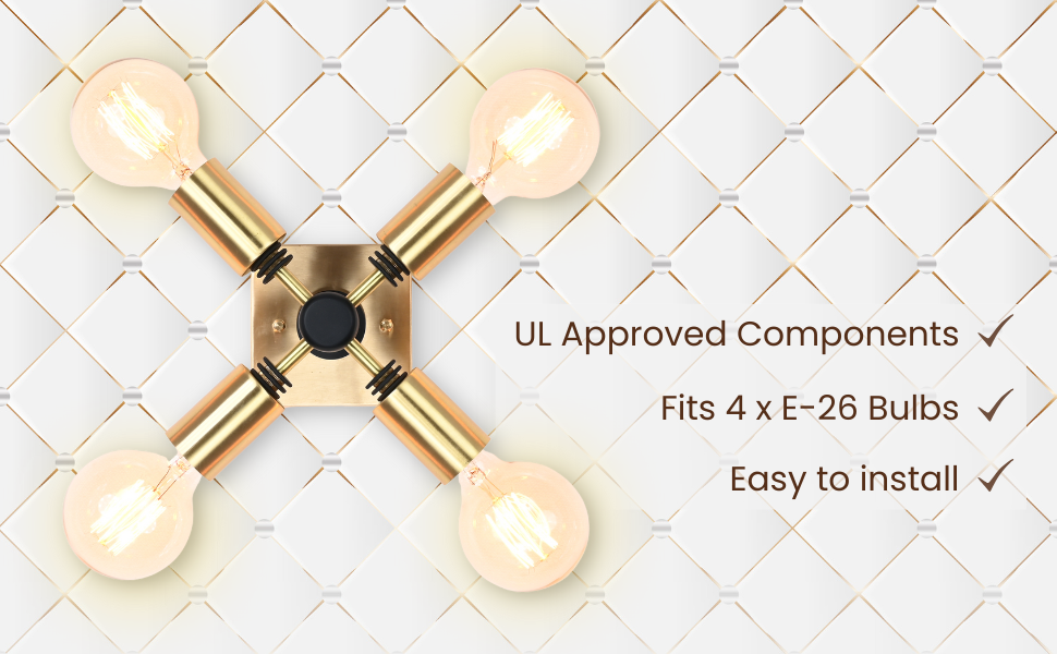 Customizable Mid-Century Modern Brass Wall Sconce | Geometric 4-Light Fixture for Bold Interiors - 32509