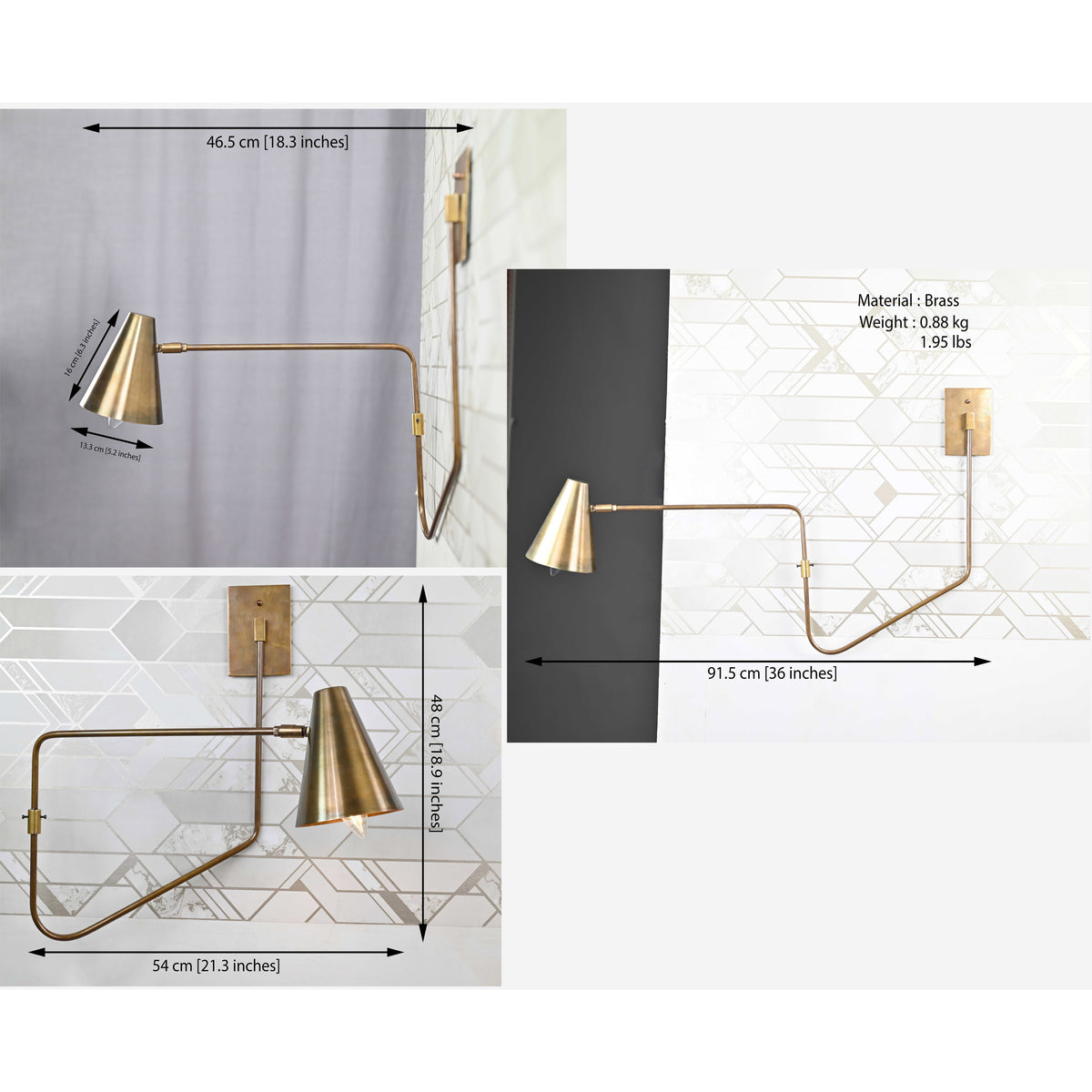 Mid-Century Swing Arm Wall Sconce with Cone Shade | Customizable Adjustable Modern Light Fixture
 - 32582