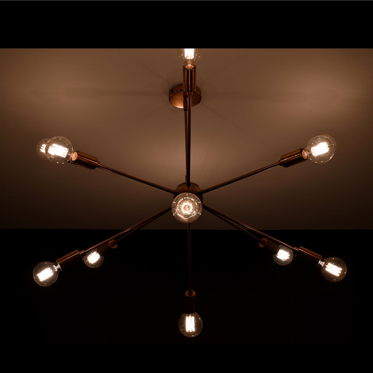 Classic 6-Light Black Sputnik Chandelier – Minimalist Ceiling Fixture with Frosted Bulbs - 32159