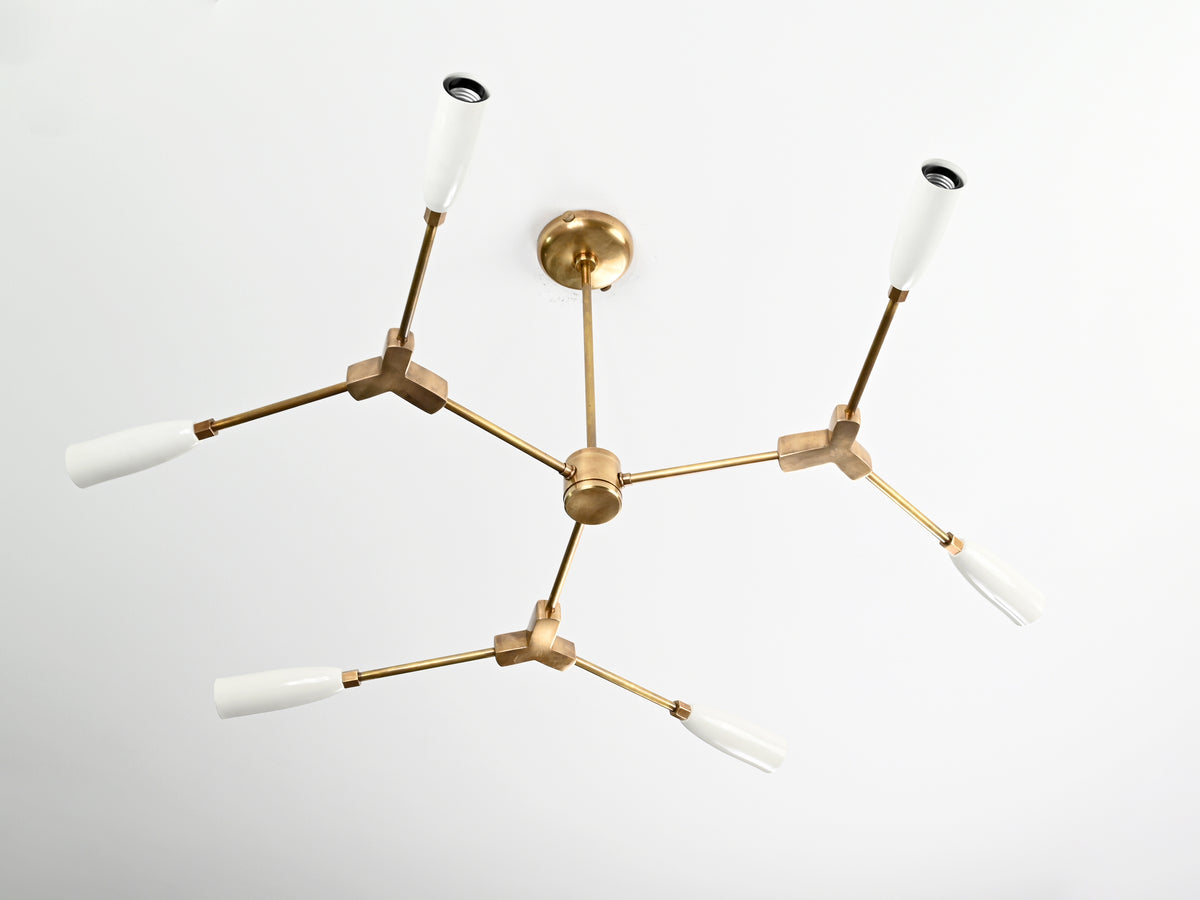 Contemporary 8-Light Brass Chandelier with White Holders – Double-Arm Ceiling Fixture with Globe Bulbs - 32164