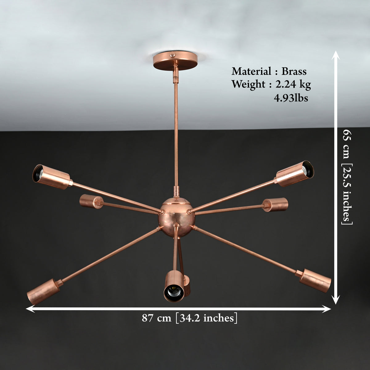 Sleek 8-Light Rose Gold Sputnik Chandelier – Contemporary Minimalist Ceiling Light - 32166