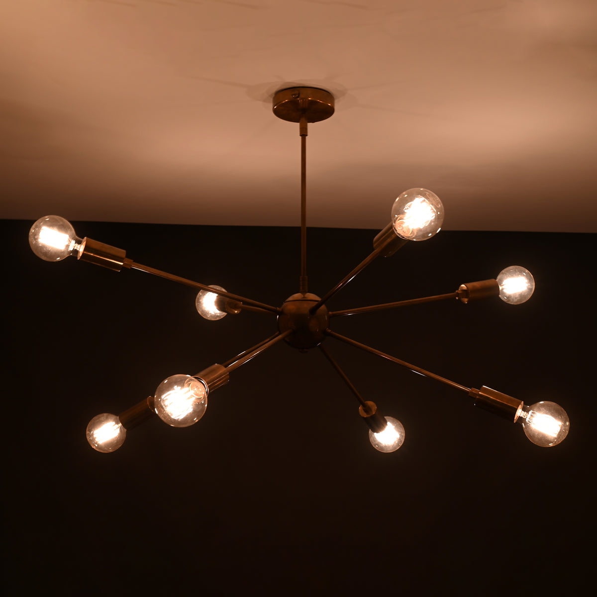 Vintage 8-Light Brass Sputnik Chandelier – Industrial Ceiling Fixture with Exposed Edison Bulbs - 32167