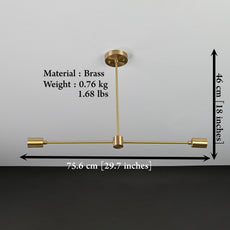 Sleek 2-Light Brass Linear Chandelier – Contemporary Minimal Ceiling Fixture with Symmetry - 32170