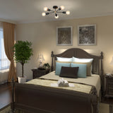 Modern 6-Light Black Sputnik Chandelier – Matte Finish Ceiling Fixture with Globe Bulbs - 32178