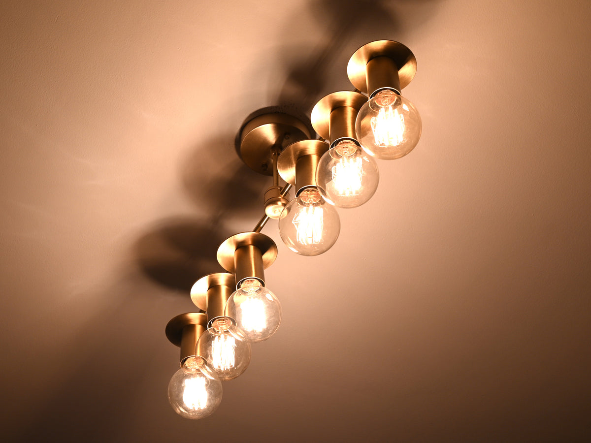 Luxury 6-Light Brass Linear Chandelier – Glam Vanity Ceiling Fixture with Globe Bulbs - 32180