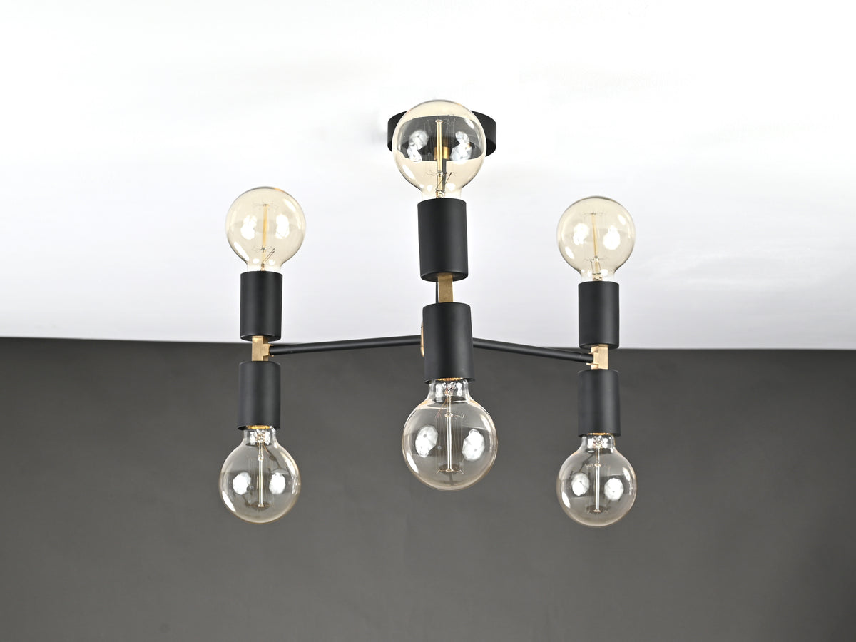 Industrial 6-Light Black & Brass Y-Arm Chandelier – Vintage Ceiling Fixture with Edison Bulbs - 32181