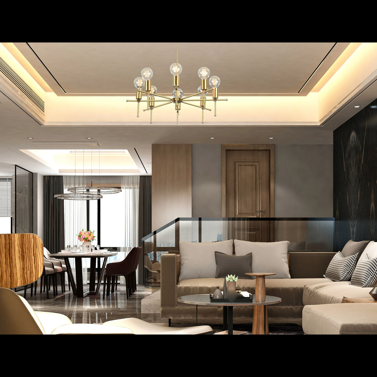 Luxury 10-Light Gold Sputnik Chandelier – Glam Ceiling Fixture with Radiant Globe Bulbs - 32186