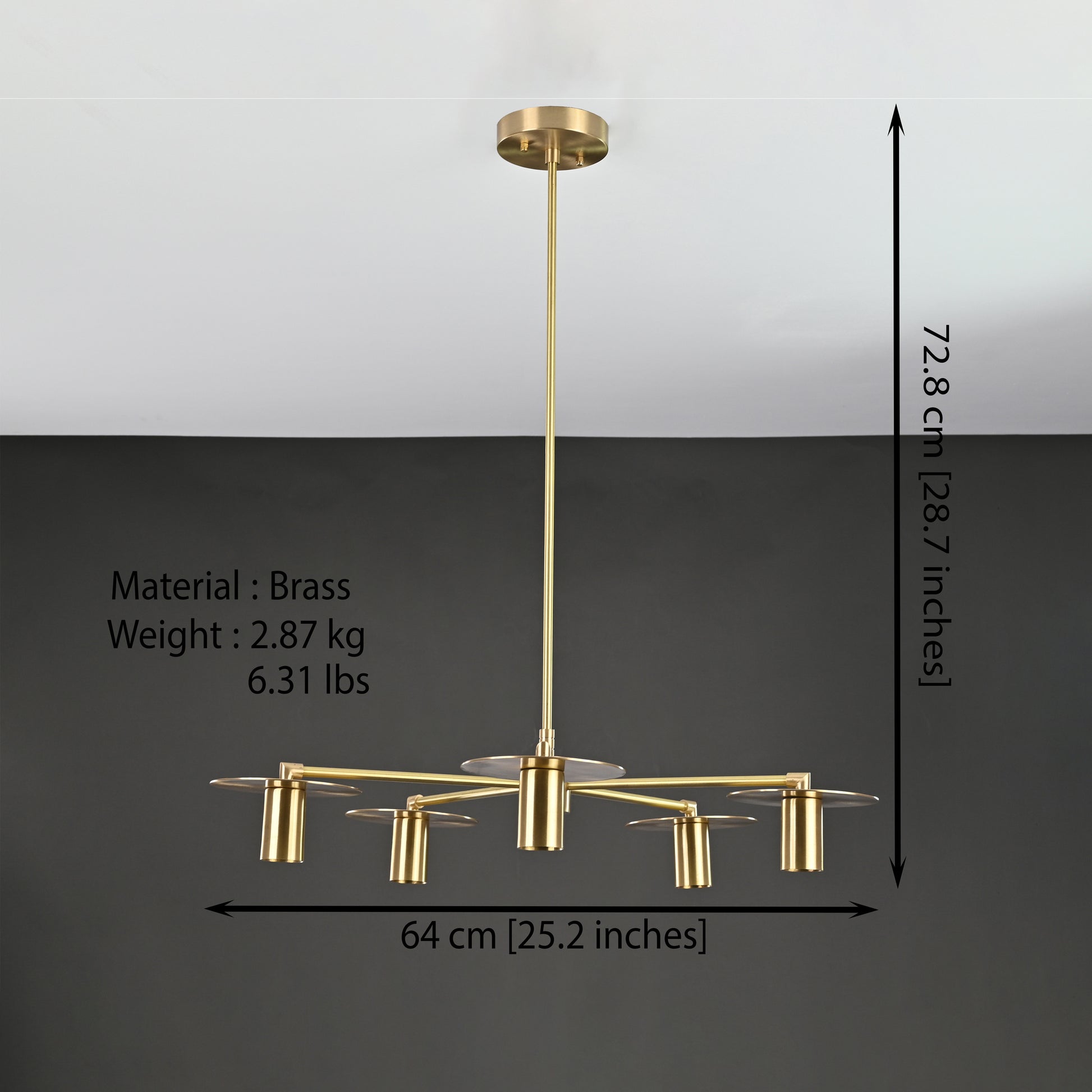 5 Arms Brass Pendant Light 25" Wide - 32188