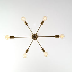 Elegant 6-Light Brass Sputnik Chandelier – Slim Mid-Century Ceiling Fixture with Edison Bulbs - 32191
