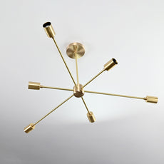 Luxury 6-Light Brass Sputnik Chandelier – Sleek Modern Ceiling Fixture with Cylindrical Shades - 32193